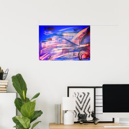 Poster de Abstrato rosa azul e Cinza