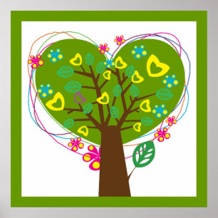 Poster de adoração verde árvore de amor cardía
