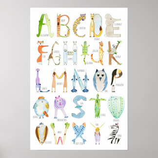 Poster de alfabeto animal - 13 x 19 polegadas