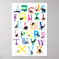 Poster de alfabeto com silhuetas animais