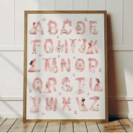 Poster de Alfabeto da Princesa ABC Decoração do Qu