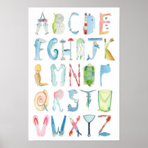 Poster de Alfabeto de Animais do Oceano - 13 x 19 
