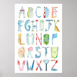 Poster de Alfabeto de Animais do Oceano - 13 x 19