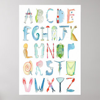 Poster de Alfabeto de Animais do Oceano - 13 x 19 