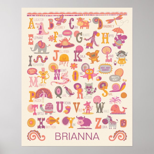 Poster de Alphabetização Animal ABC Personalizado  (Frente)