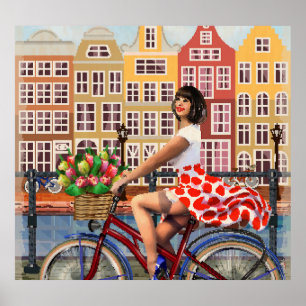 Poster de Amsterdã: Batida-Pino Menina A Bicicleta