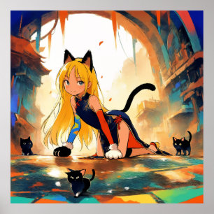 Poster de Animação Mística Neko Girl & Kittens