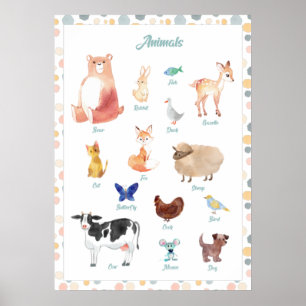 Poster de Animais, Arte de Parede Imprimível, Educ