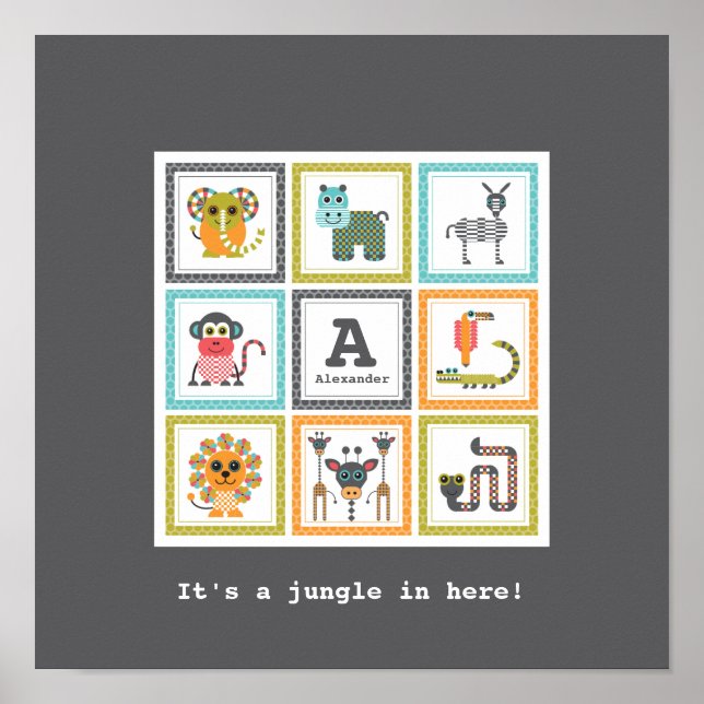 Poster de Animais Safari Moderno da Selva da Crian (Frente)