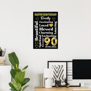 Poster de aniversário de 90 feliz personalizado