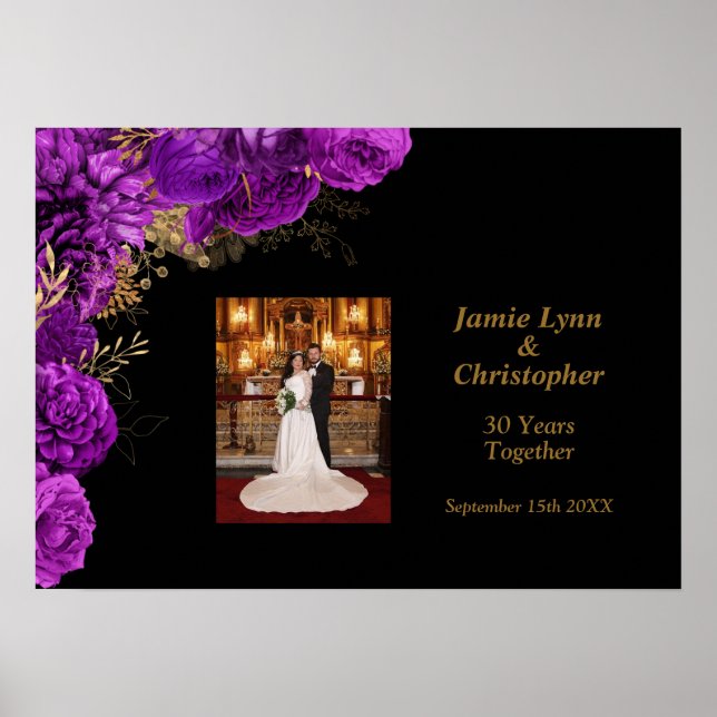 Poster de Aniversário de Casamento Floral Purple P (Frente)
