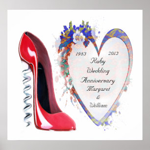 Poster de aniversário de casamento Ruby, com perso