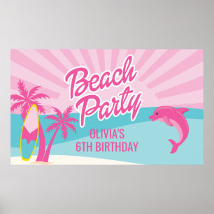 Poster de aniversário de praia rosa