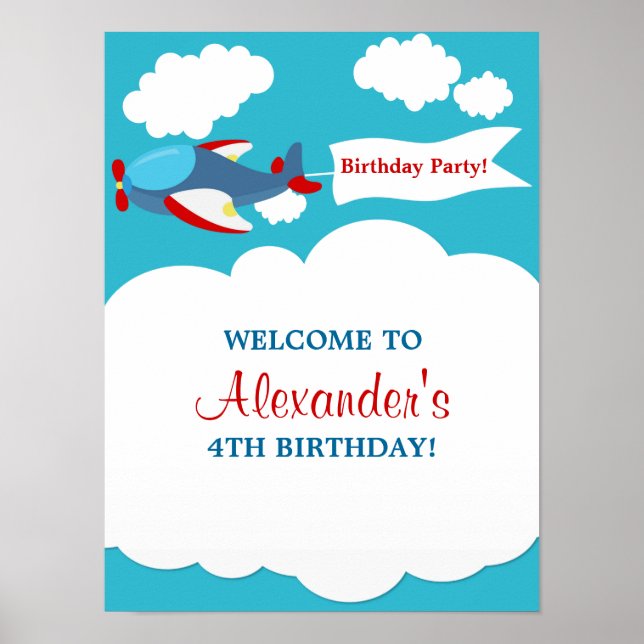 Poster de Aniversário do Menino Avião Bonito (Frente)