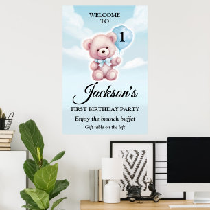 Poster de Aniversário do Rapaz Urso Bonito