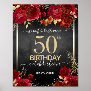 Poster de aniversário do Rosa vermelha 50th