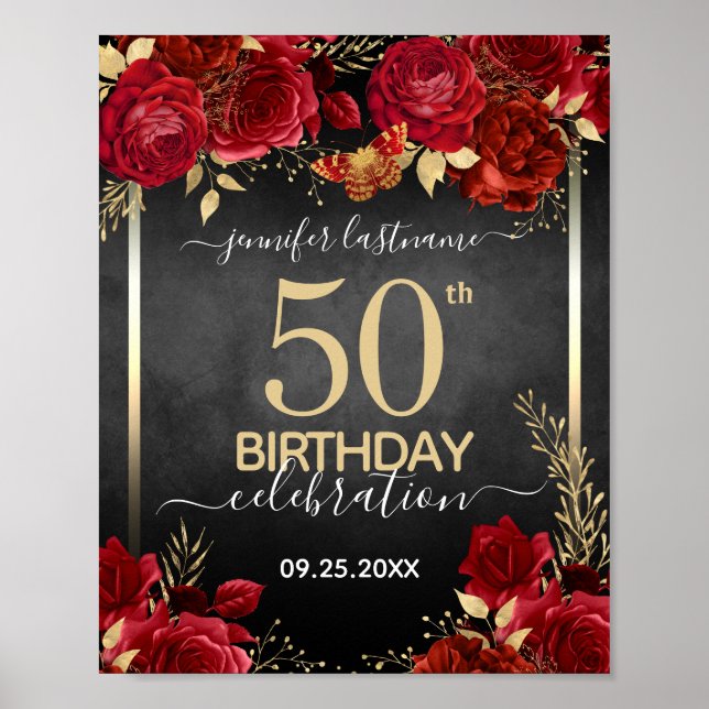 Poster de aniversário do Rosa vermelha 50th (Frente)