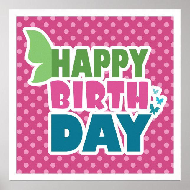 Poster de aniversário feliz rosa para meninas. (Frente)