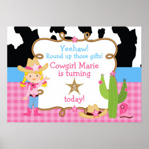 Poster de Aniversário Ocidental da Blona Cowgirl