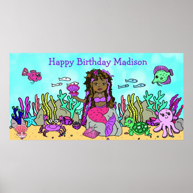 Poster de Aniversário Personalizado de Sereia Feli (Frente)