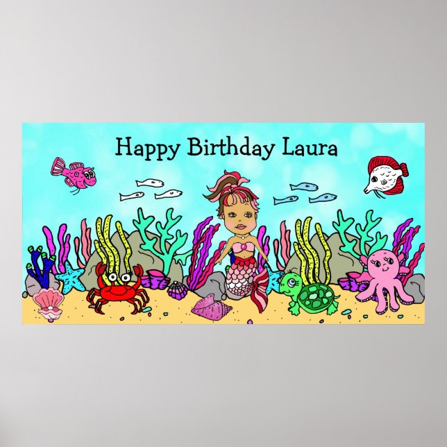 Poster de Aniversário Personalizado de Sereia Feli (Frente)