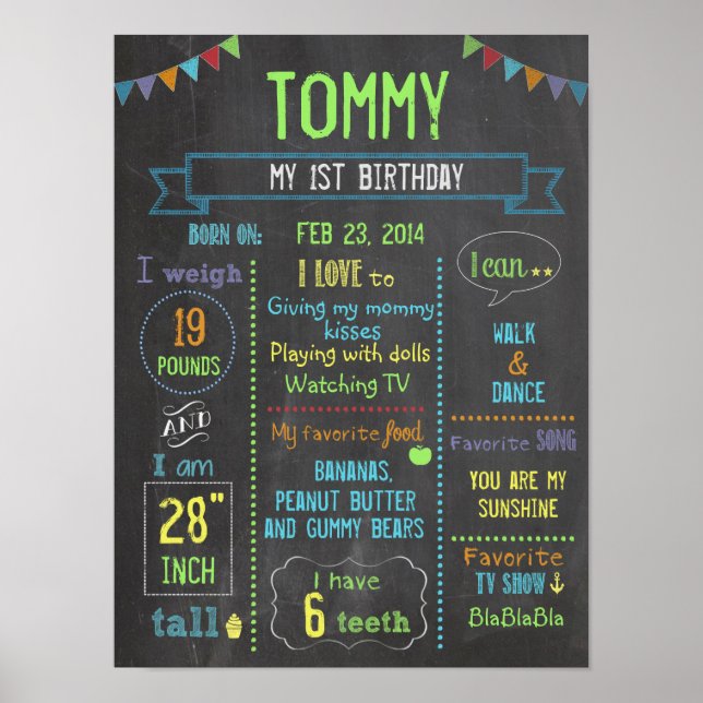 Poster de aniversário personalizado do Chalkboard  (Frente)
