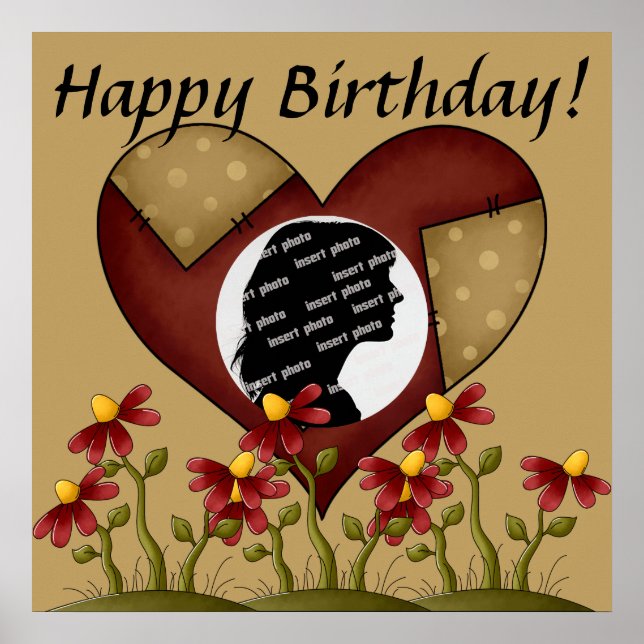 Poster de Aniversário Personalizado do Coração (Frente)