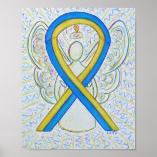 Poster de anjo da fita de sensibilização azul e am