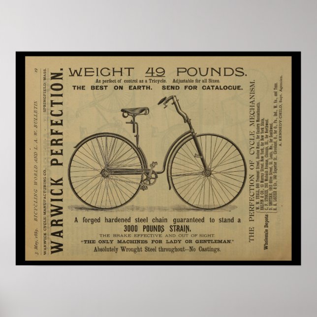 poster de Anúncio da Revista Bicicleta de 1889 (Frente)