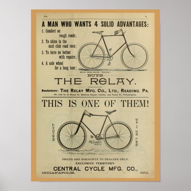 poster de Anúncio da Revista Bicicleta de 1893 (Frente)