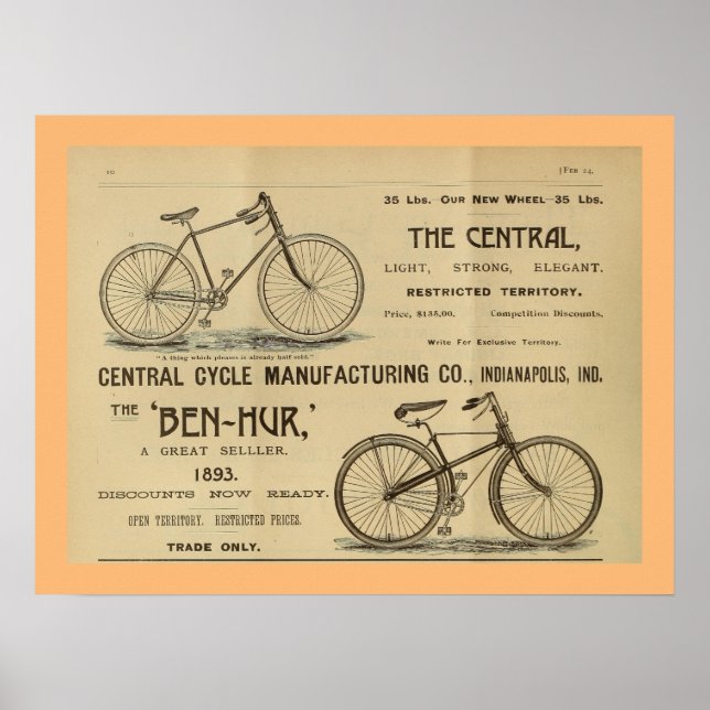 poster de Anúncio da Revista Bicicleta de 1893 (Frente)