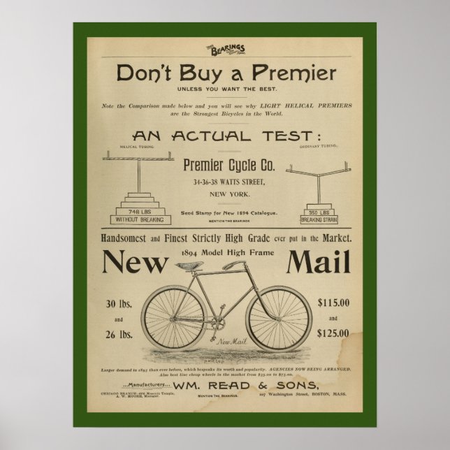 poster de Anúncio da Revista Bicicleta de 1893 (Frente)