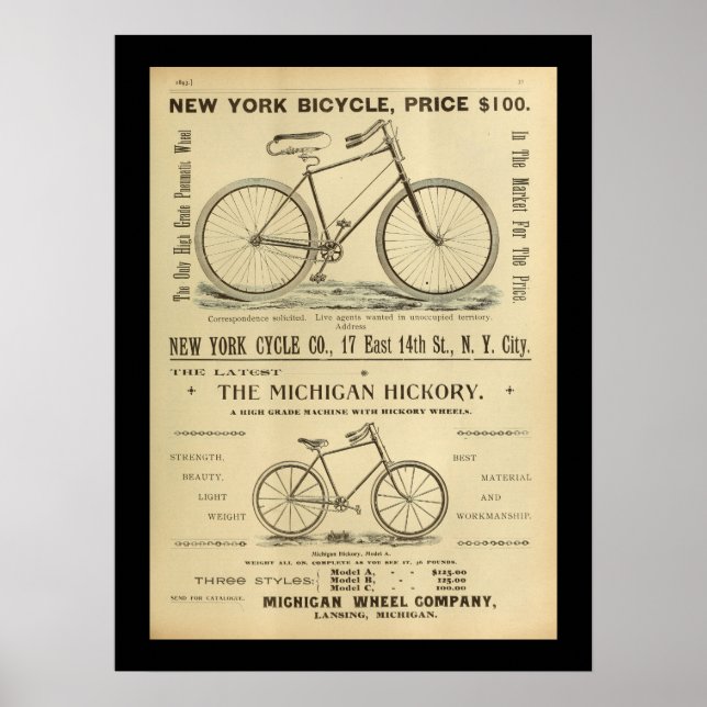 poster de Anúncio da Revista Bicicleta de 1893 (Frente)