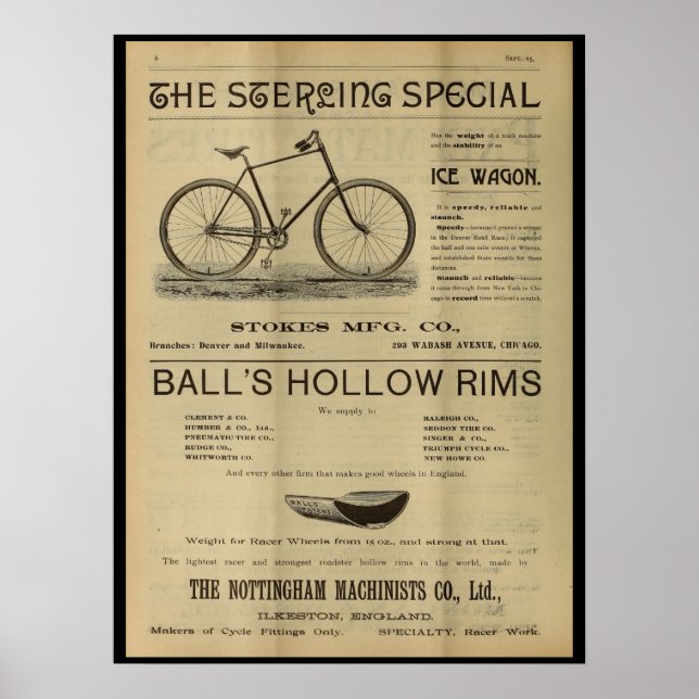 poster de Anúncio da Revista de Bicicleta Sterling (Frente)