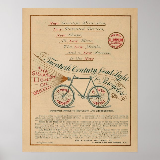 Poster de Anúncio de Bicicleta de Vintage (Frente)