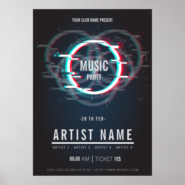 Poster de anúncio de festas de música moderna (Frente)