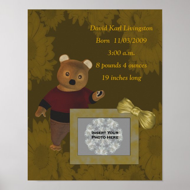 Poster de Anúncio de Nascimento do Urso Bonito (Frente)