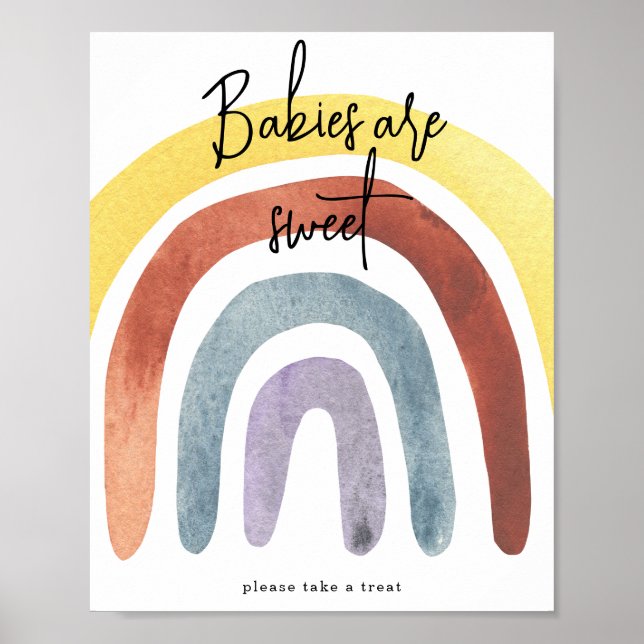 Poster de aquarela Boho Rainbow Bebês são doces (Frente)