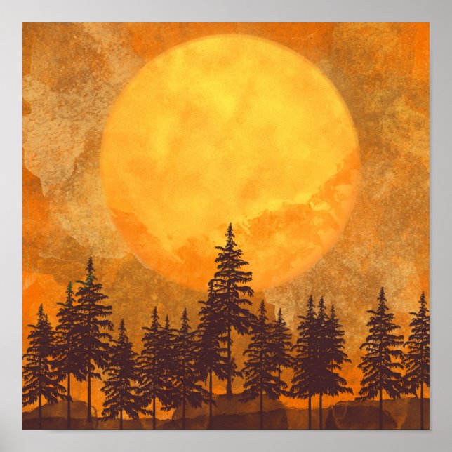 Poster de Aquarela de Floresta de Lua Completa (Frente)