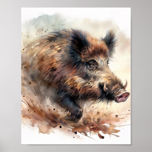Poster de Aquarela de Javali – Impressão de Arte d (Frente)