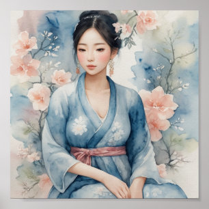 Poster de aquarela de mulher asiática