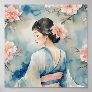 Poster de aquarela de mulher asiática