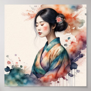 Poster de aquarela de mulher asiática