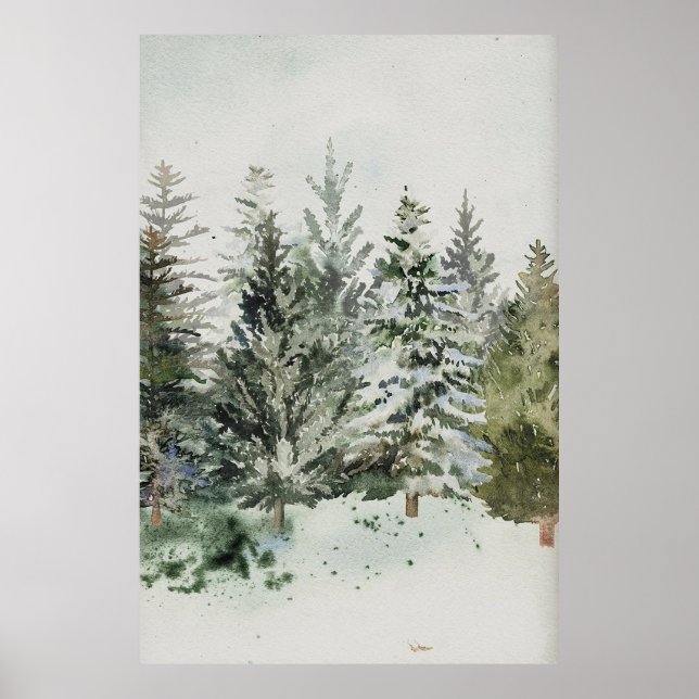 Poster de Aquarela de Natal Pine Trees (Frente)