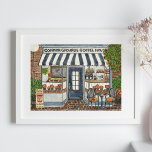 Poster de Aquarela de vitrine de café<br><div class="desc">Este impressão apresenta um impressão de aquarela original inspirado em vintage de um café, compro de café e café! A Câmara dos Cafés Comum está pronta para servir lattes de picante de abóbora pela primeira vez da temporada, juntamente com pastos frescos feitos. Uma cena tranquila, esta vitrine do outono acabou...</div>