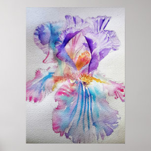 Poster de Aquarela Floral, Roxo Eretal, Iris