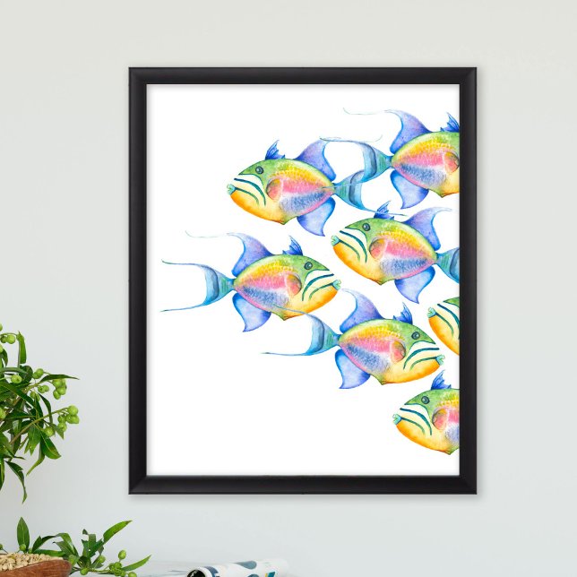 Poster de Aquarelas Coloridas de Praia (Watercolor tropical fish art custom posters by Victoria Grigaliunas of Do Tell a Belle)
