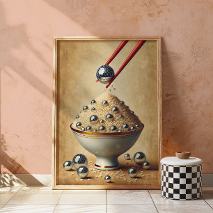 Poster de Arroz Disco Engraçado Arte Surrealista