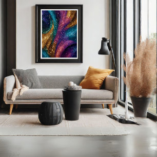 Poster de Arte Abstrata Rosa com Brilho