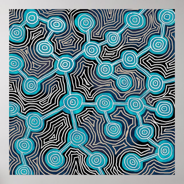 Poster de Arte Abstrato Moderno Blue Lifelines (Frente)
